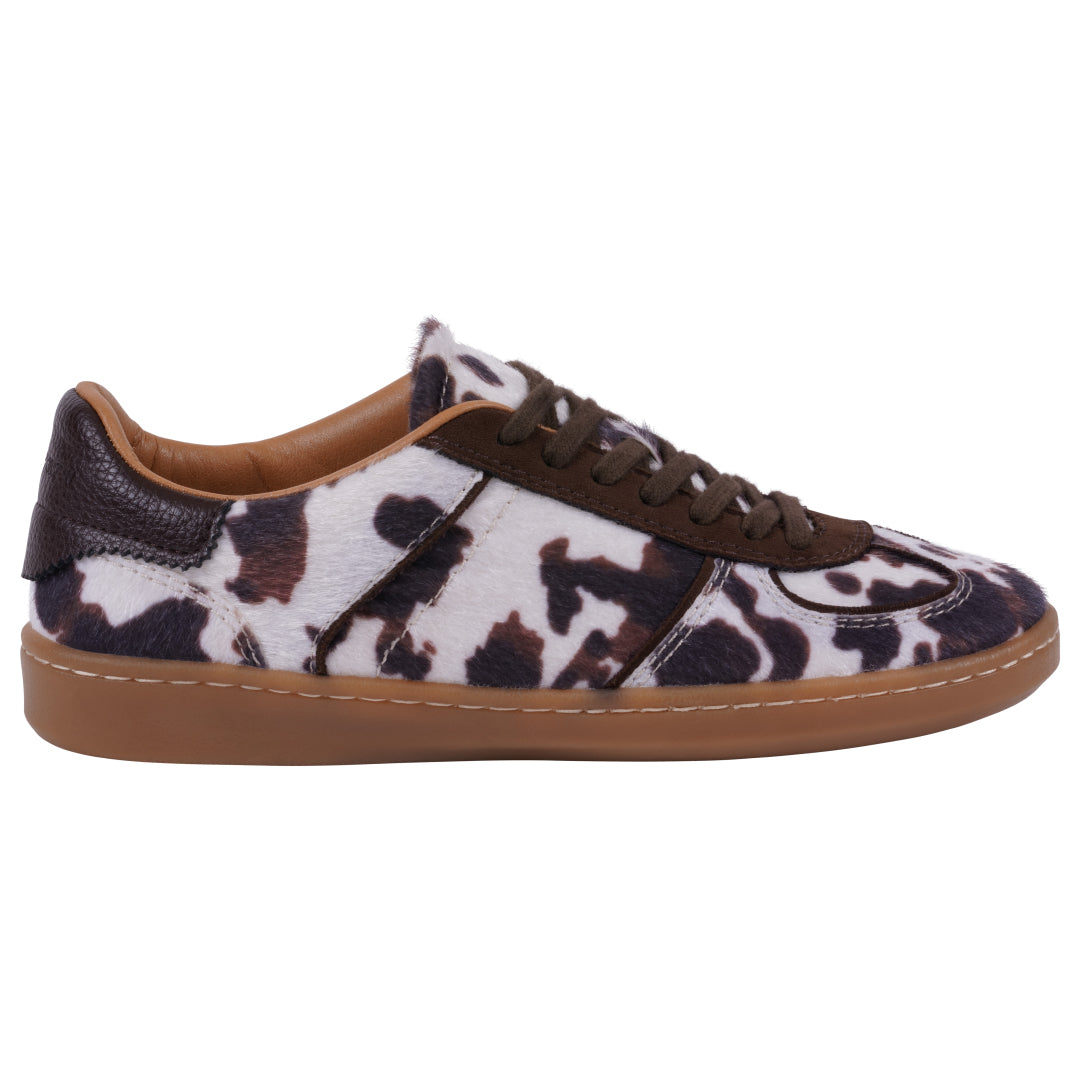 Zapatilla con estampado de vaca y cordones Milan para mujer