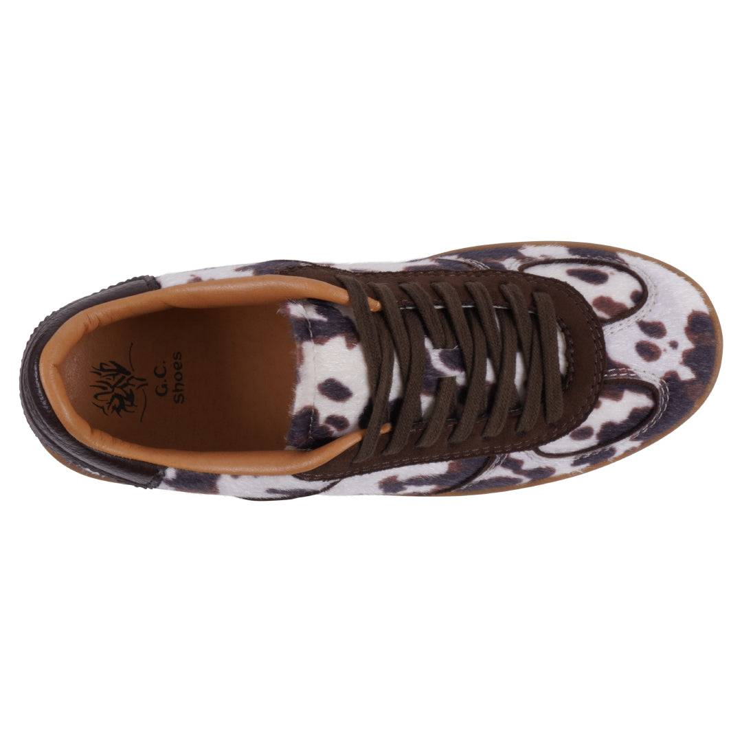 Zapatilla con estampado de vaca y cordones Milan para mujer