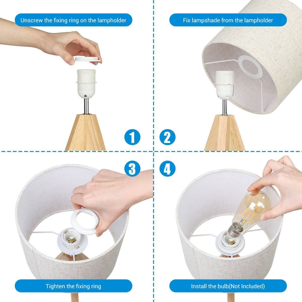 Juego de 2 lámparas de mesa trípode de madera maciza con pantalla cilíndrica de lino beige