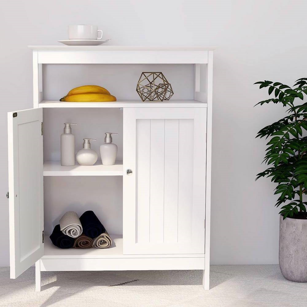 Armario de lino para baño de 2 puertas con estante de almacenamiento en acabado de madera blanca