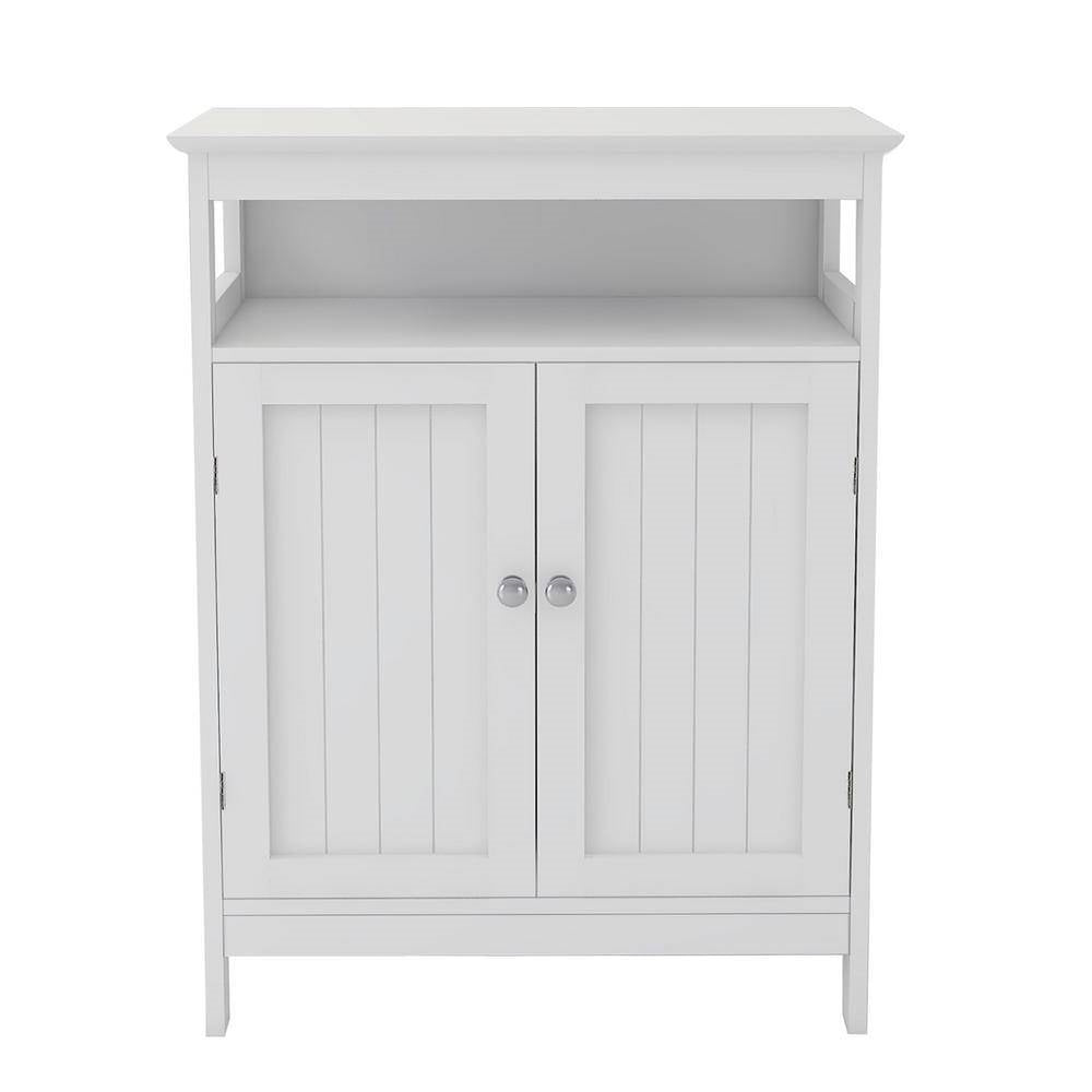 Armario de lino para baño de 2 puertas con estante de almacenamiento en acabado de madera blanca