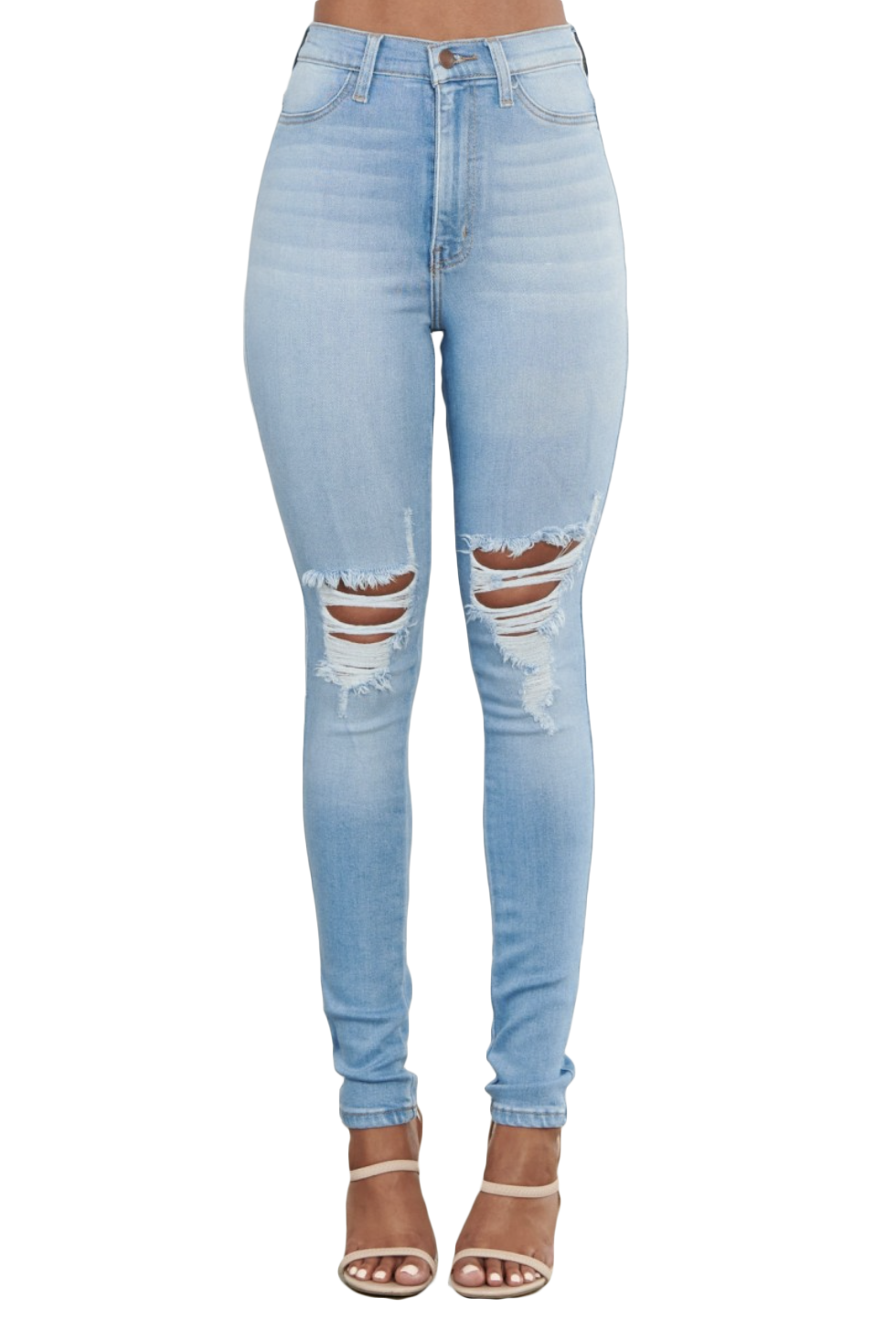 {MP1835} Jeans ajustados con rodilla expuesta de denim