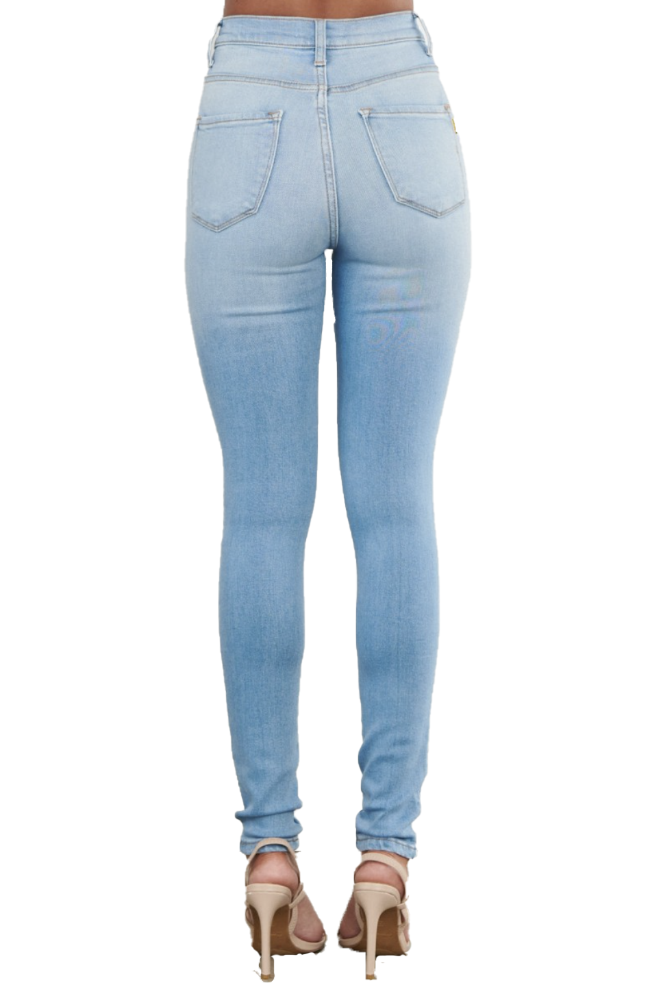 {MP1835} Jeans ajustados con rodilla expuesta de denim
