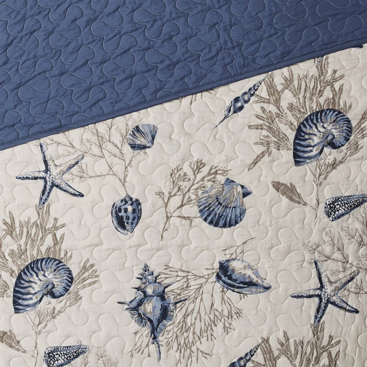 Juego de ropa de cama de 6 piezas con funda reversible para diván de conchas marinas náuticas en azul, coral y beige