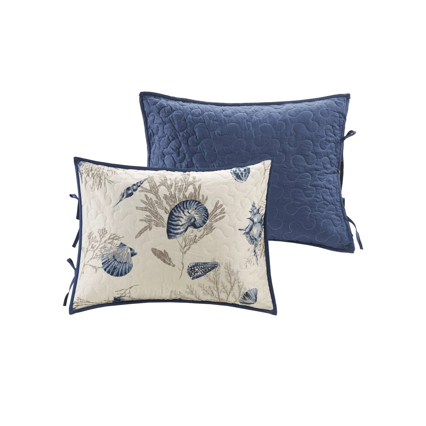 Juego de ropa de cama de 6 piezas con funda reversible para diván de conchas marinas náuticas en azul, coral y beige