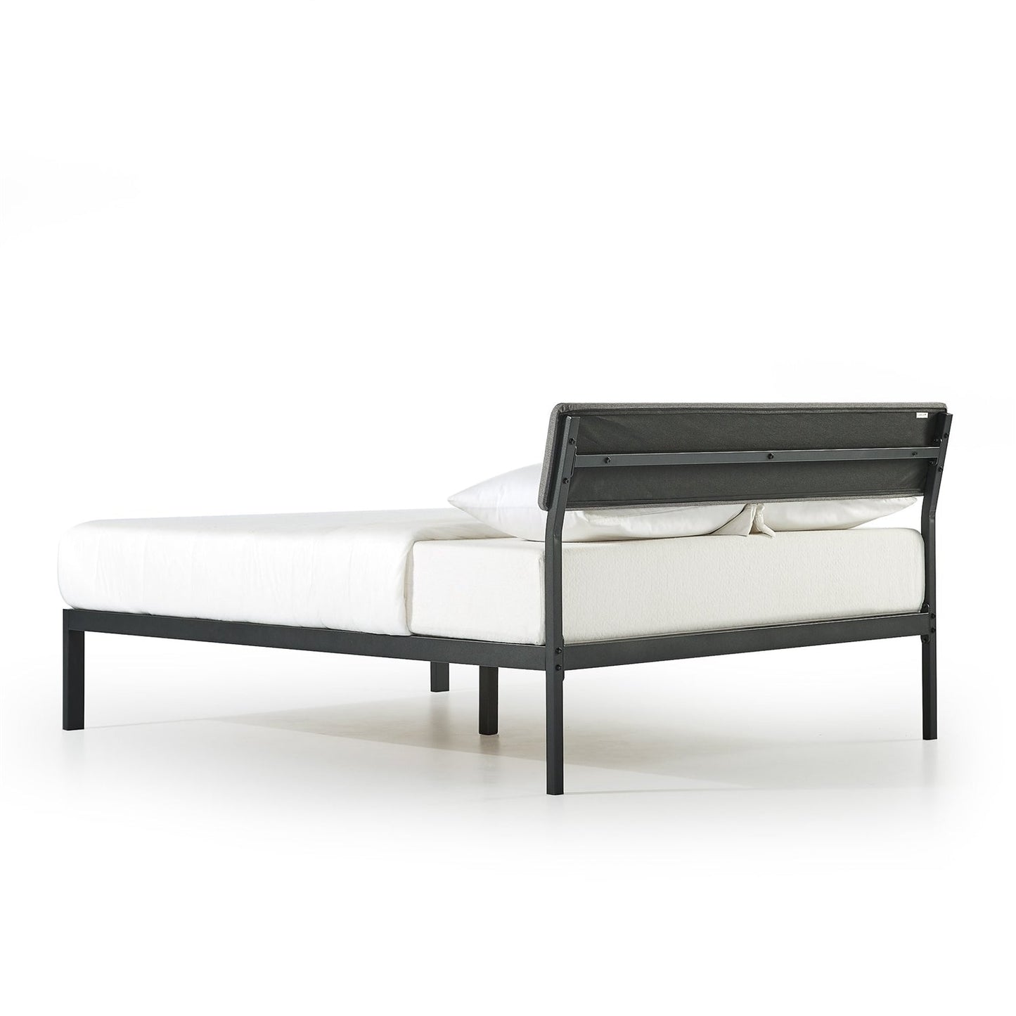 Cama Plataforma Queen Size de Metal con Cabecero de Tela Suave Gris y Somier de Láminas de Madera