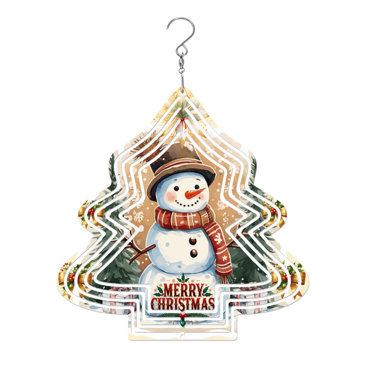 Merry Christmas Snowman Tree-shaped Wind Spinner Outdoor Decor