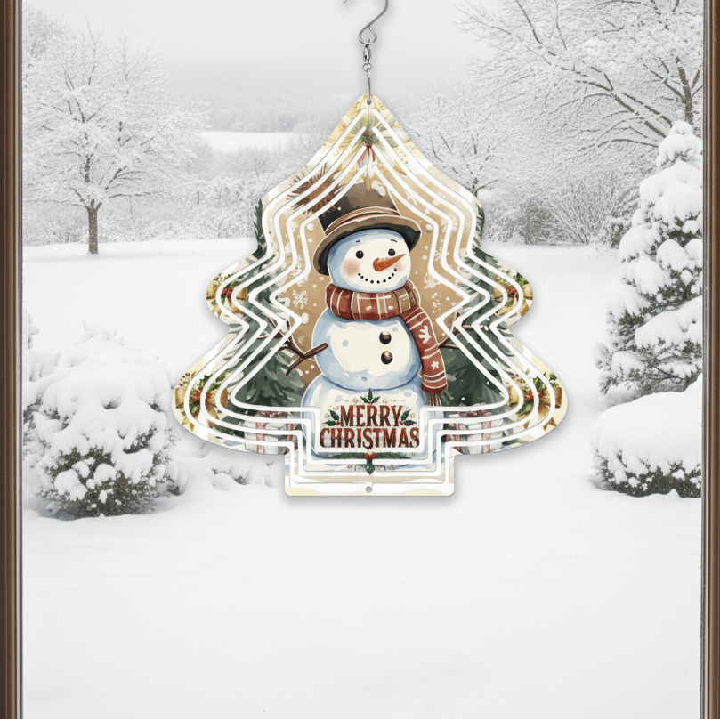 Merry Christmas Snowman Tree-shaped Wind Spinner Outdoor Decor