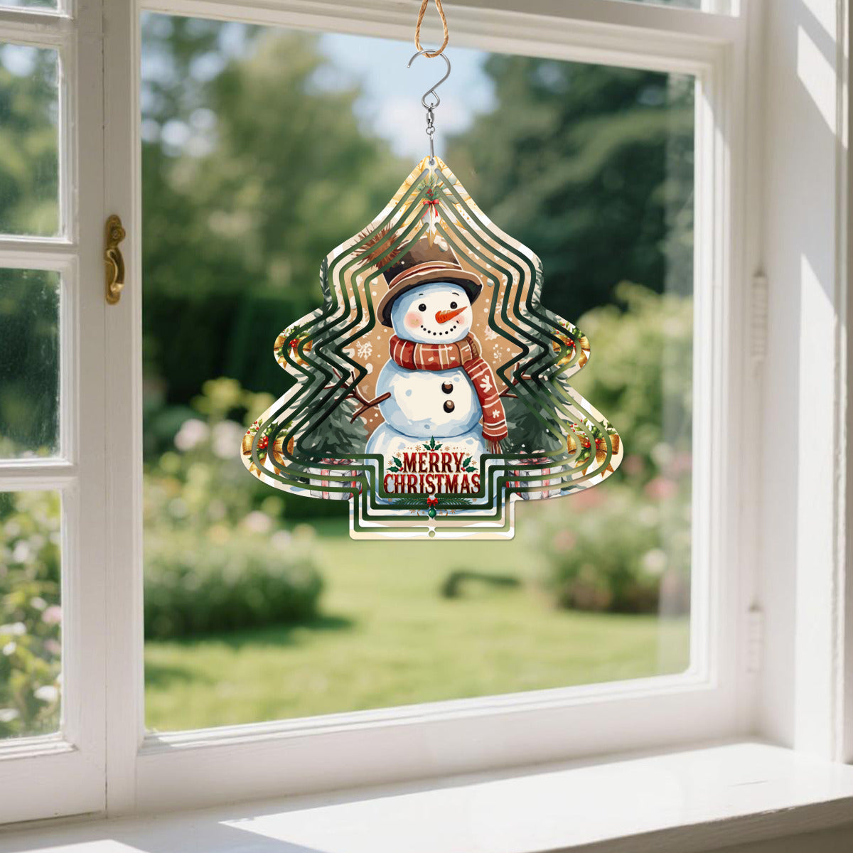 Merry Christmas Snowman Tree-shaped Wind Spinner Outdoor Decor