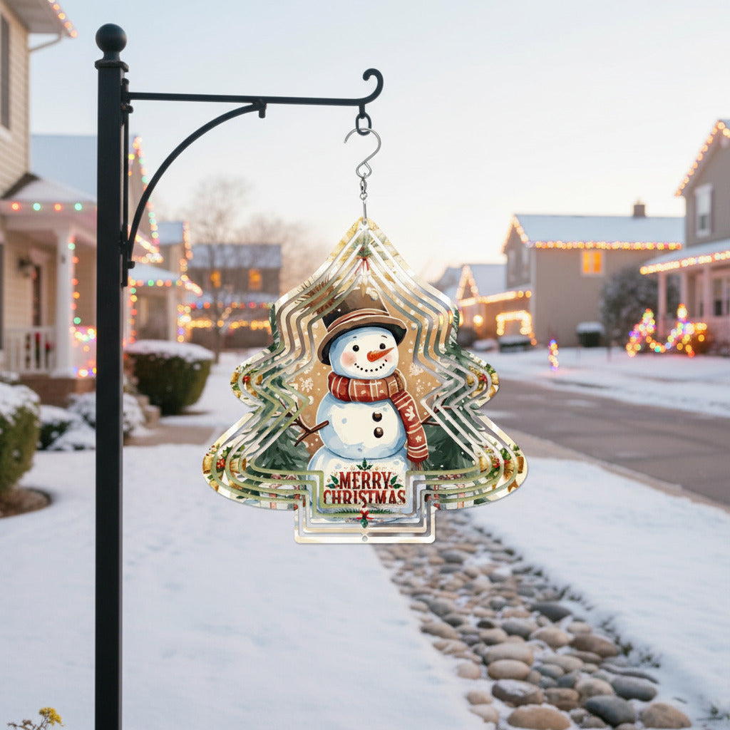 Merry Christmas Snowman Tree-shaped Wind Spinner Outdoor Decor