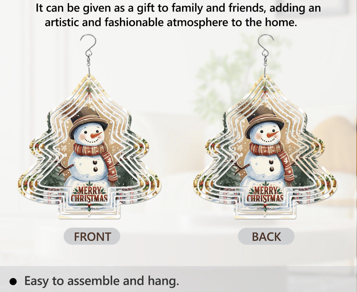 Merry Christmas Snowman Tree-shaped Wind Spinner Outdoor Decor