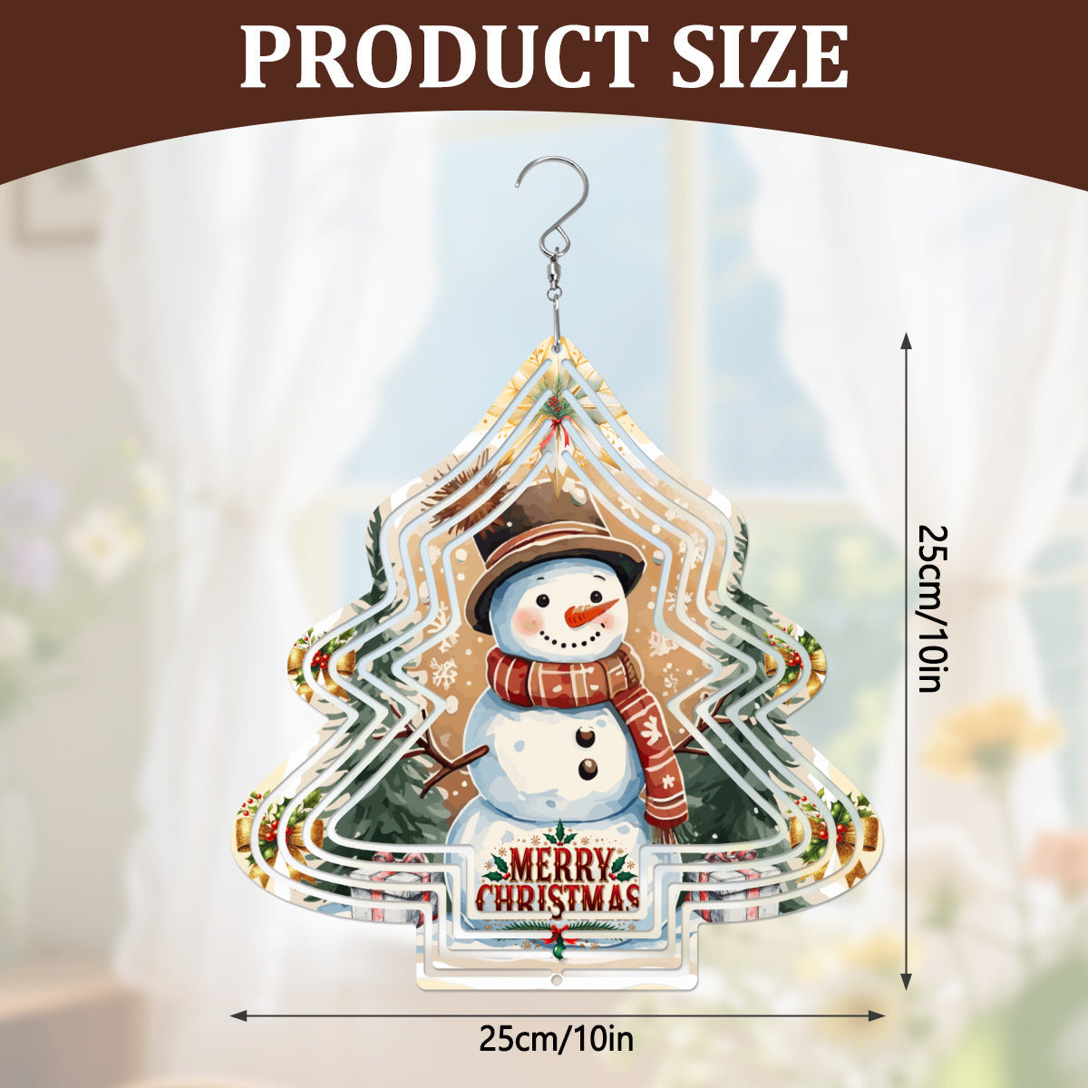 Merry Christmas Snowman Tree-shaped Wind Spinner Outdoor Decor