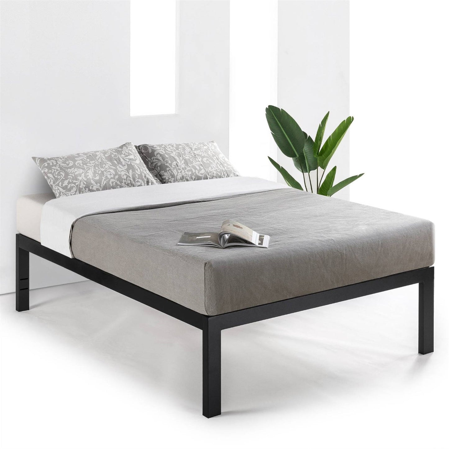 Base de cama de plataforma metálica de fácil montaje de 18 pulgadas con listones de madera, tamaño individual