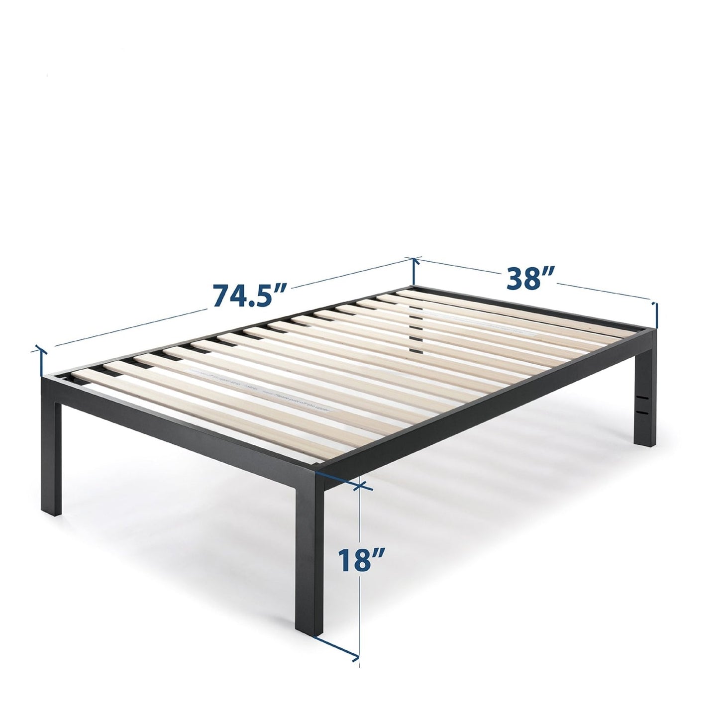 Base de cama de plataforma metálica de fácil montaje de 18 pulgadas con listones de madera, tamaño individual