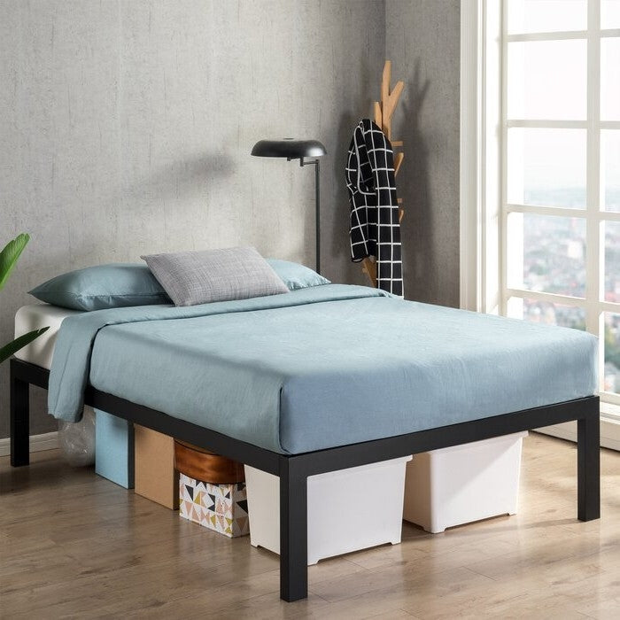 Base de cama de plataforma metálica de fácil montaje de 18 pulgadas con listones de madera, tamaño individual