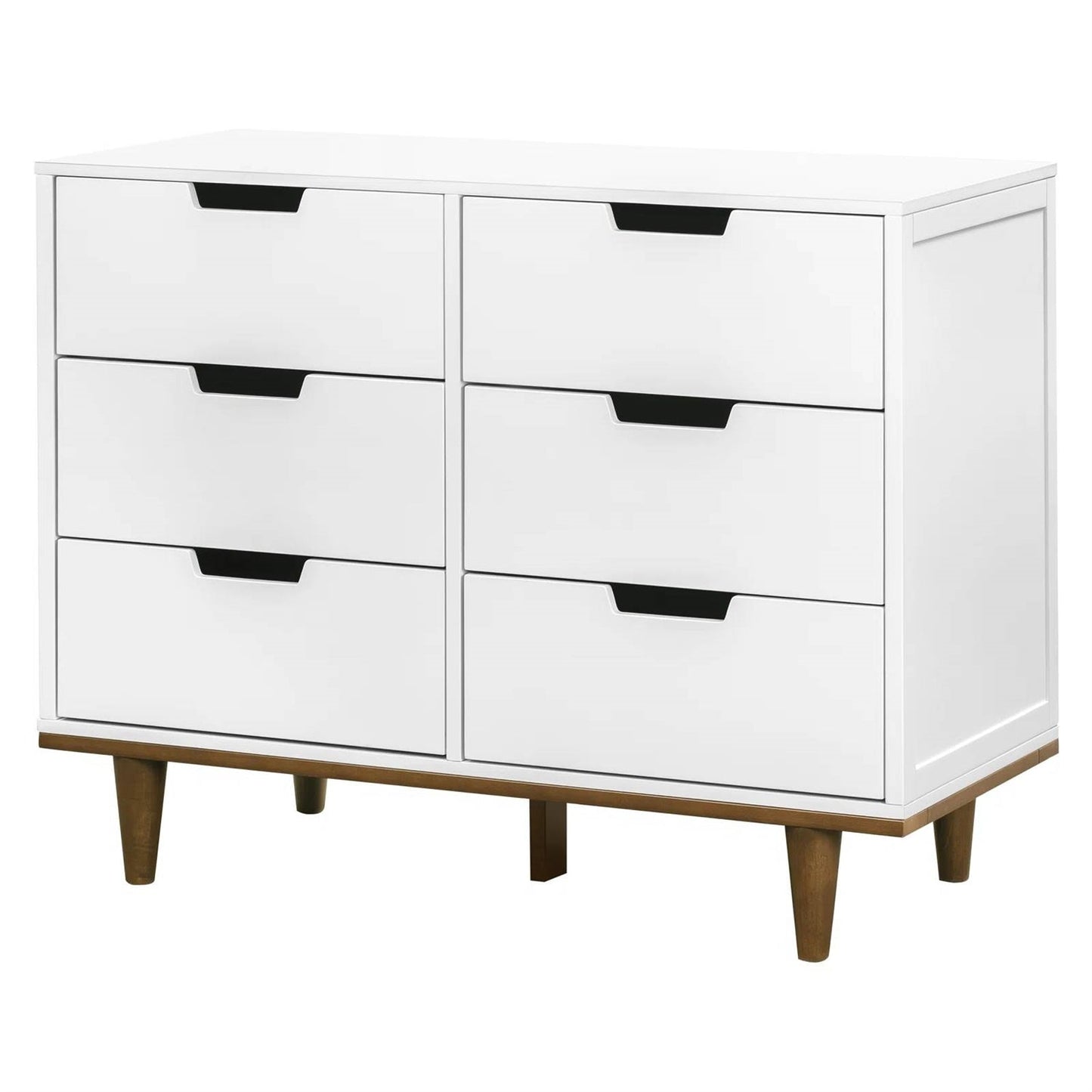 Cómoda doble de 6 cajones estilo moderno de mediados de siglo con acabado de madera de nogal blanco