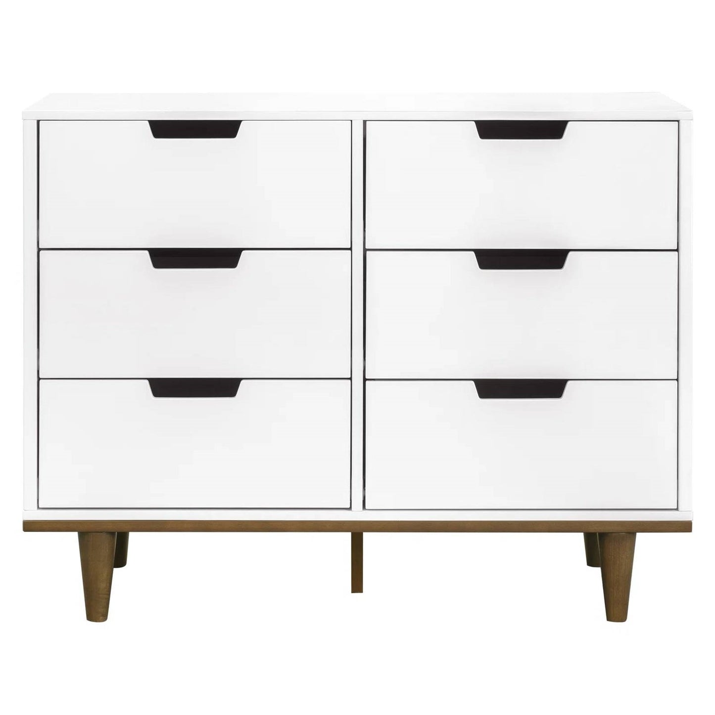 Cómoda doble de 6 cajones estilo moderno de mediados de siglo con acabado de madera de nogal blanco