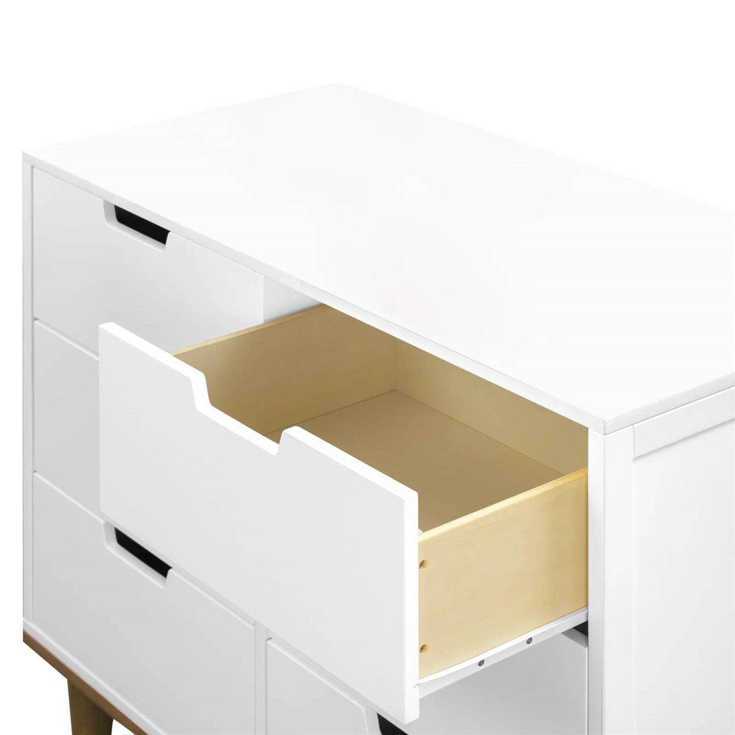 Cómoda doble de 6 cajones estilo moderno de mediados de siglo con acabado de madera de nogal blanco