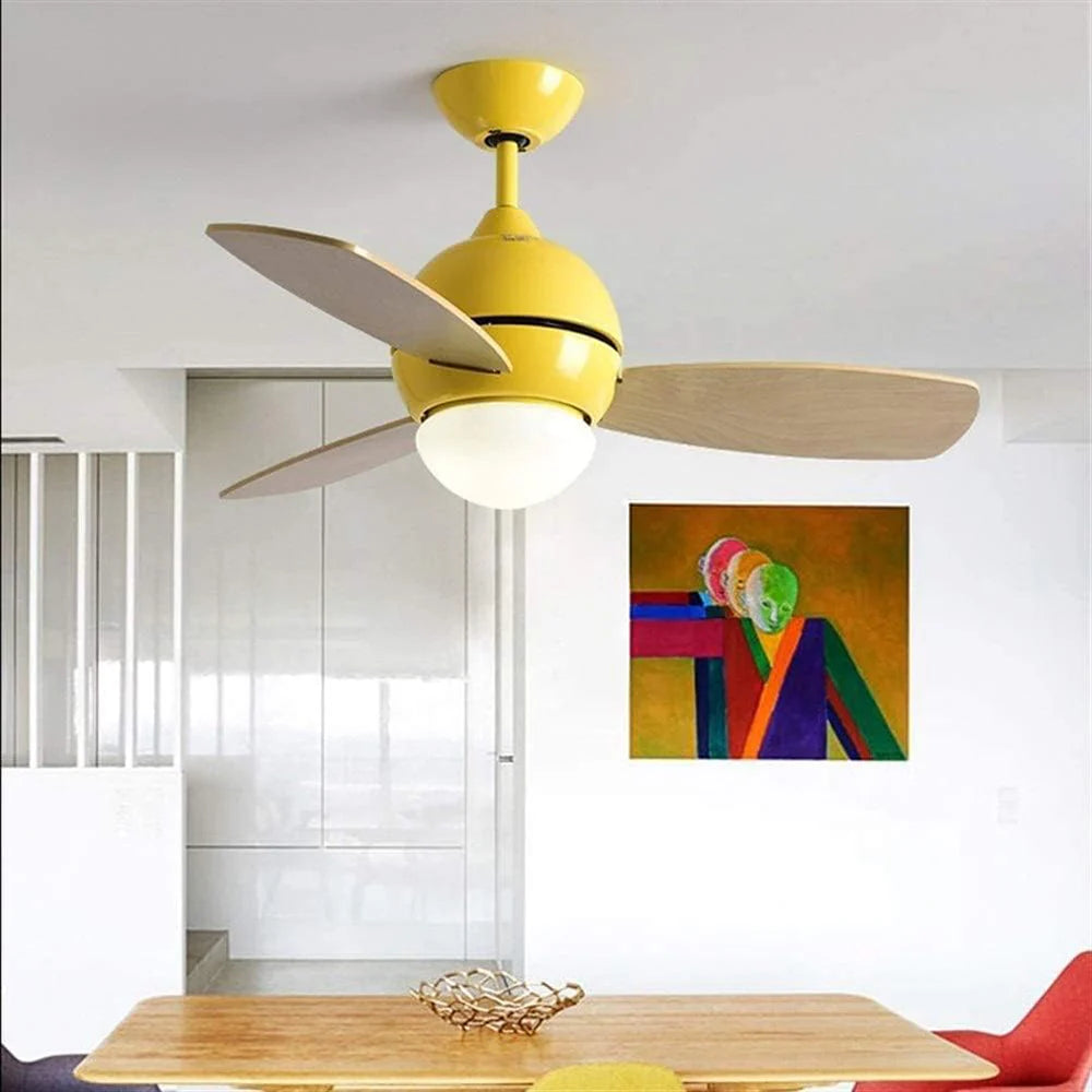 Lámpara de techo de madera con ventilador, diseño macaron