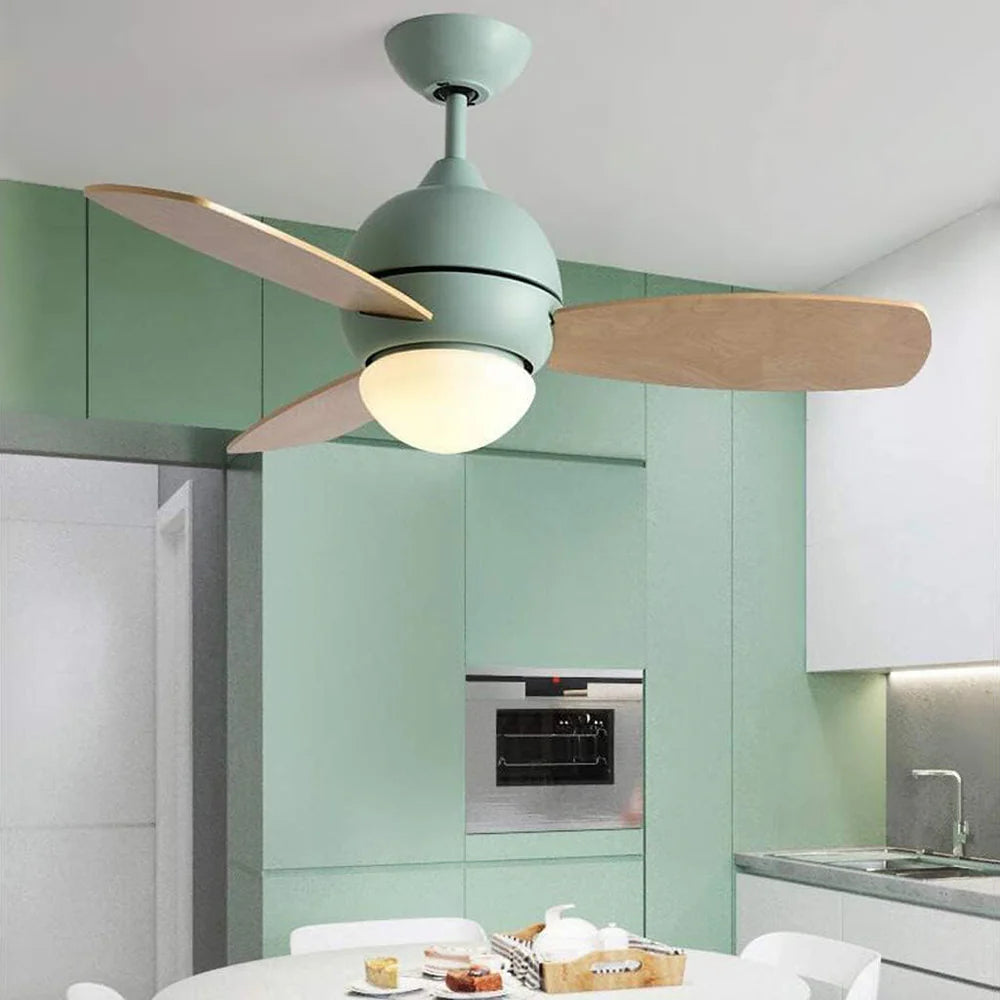 Lámpara de techo de madera con ventilador, diseño macaron