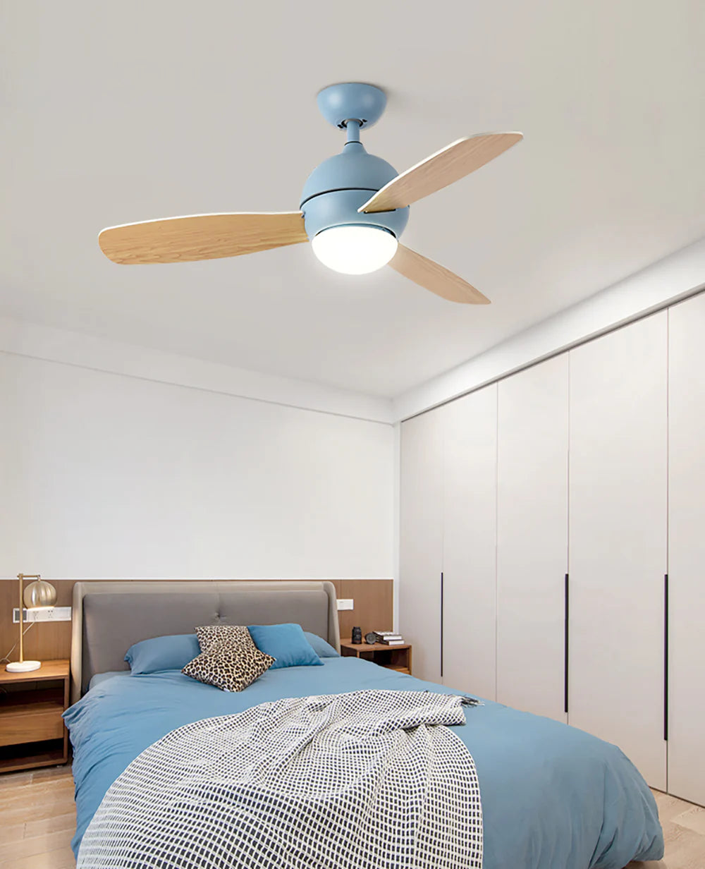 Lámpara de techo de madera con ventilador, diseño macaron