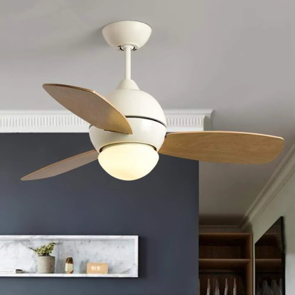 Lámpara de techo de madera con ventilador, diseño macaron