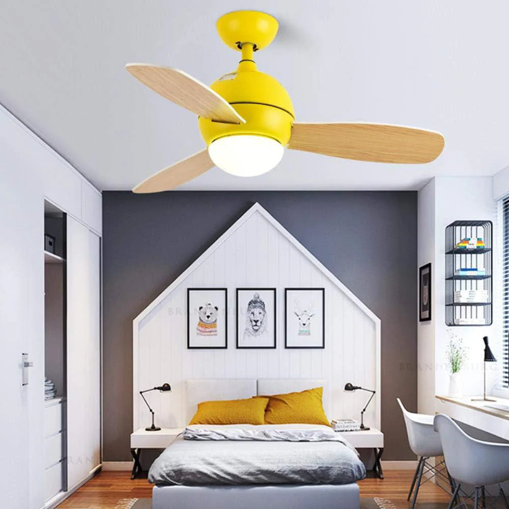 Lámpara de techo de madera con ventilador, diseño macaron