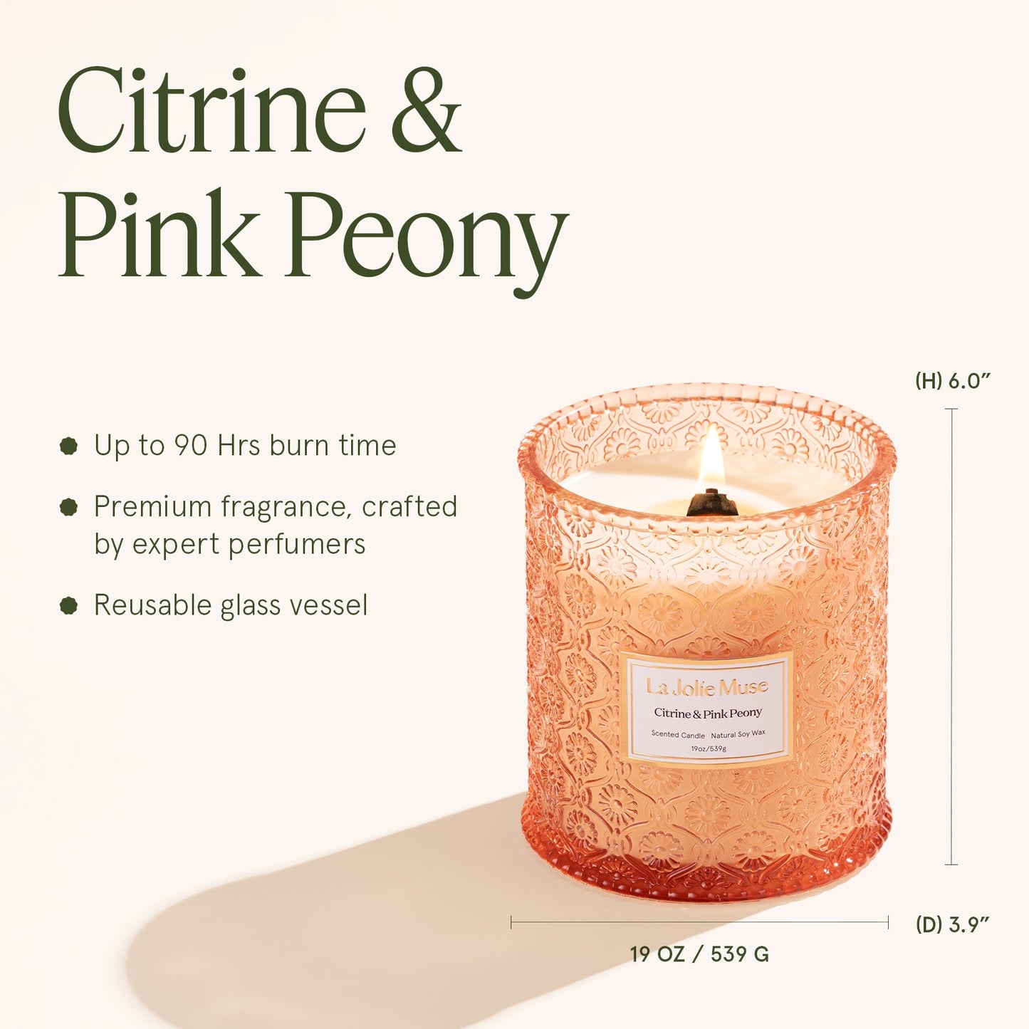Maelyn - Citrine & Pink Peony 19oz Candle