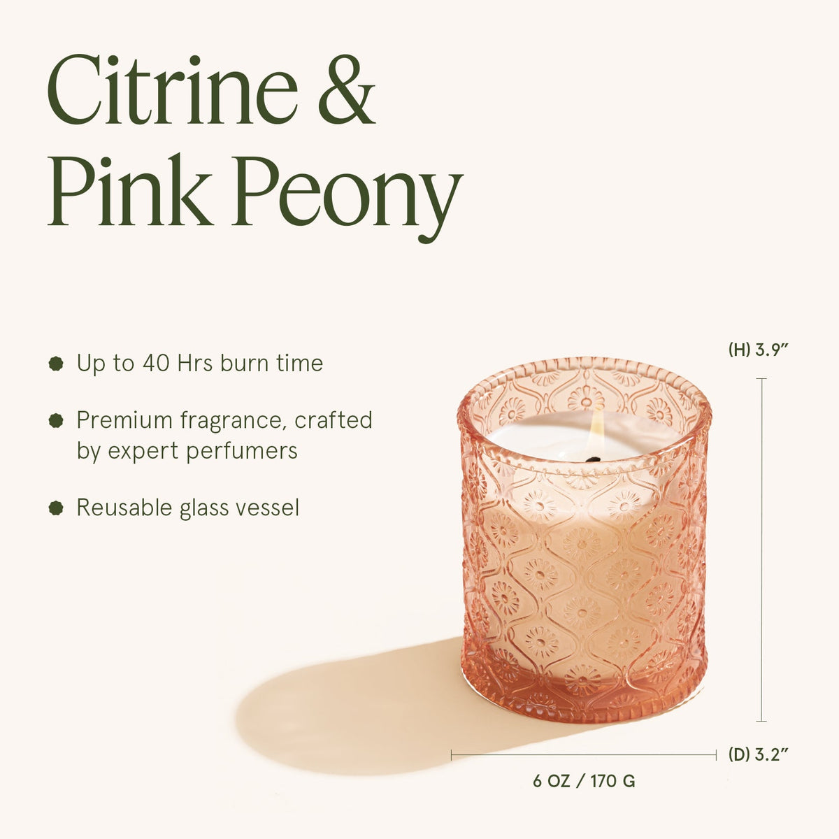 Maelyn - Citrine & Pink Peony 6oz Candle