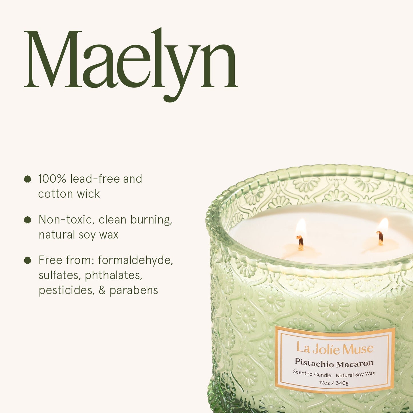 Maelyn - Pistachio Macaron 12oz Candle
