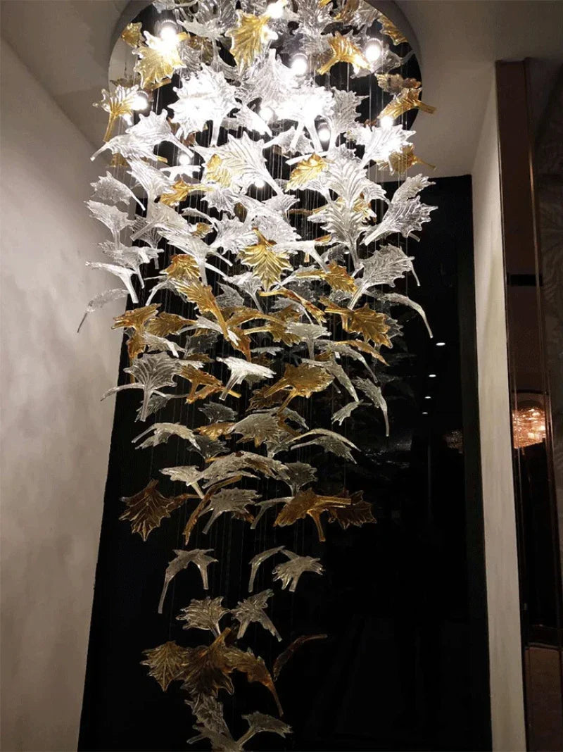 Lámpara de araña de cristal con forma de hoja de arce