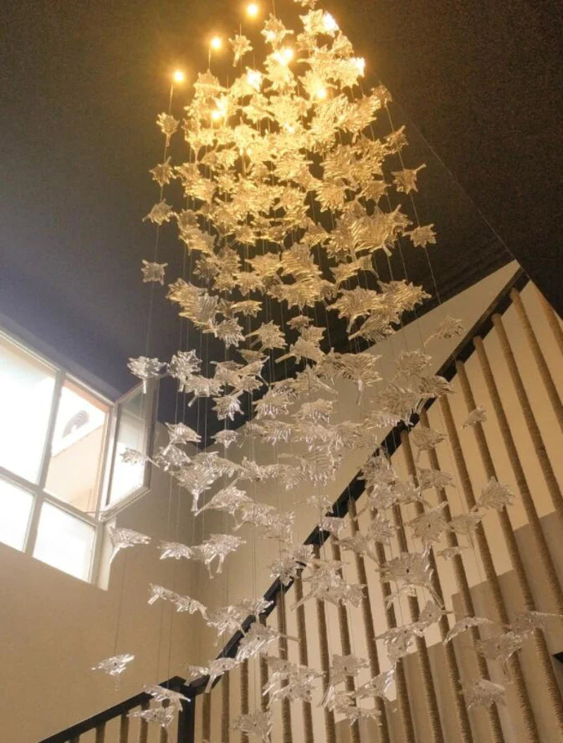 Lámpara de araña de cristal con forma de hoja de arce