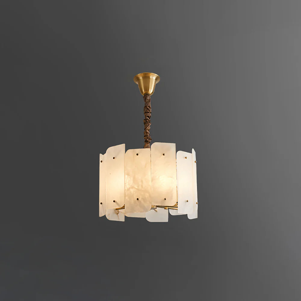 Candelabro redondo de cobre con camión de alabastro