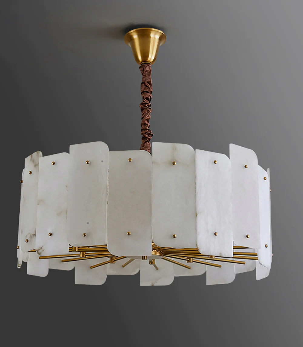 Candelabro redondo de cobre con camión de alabastro