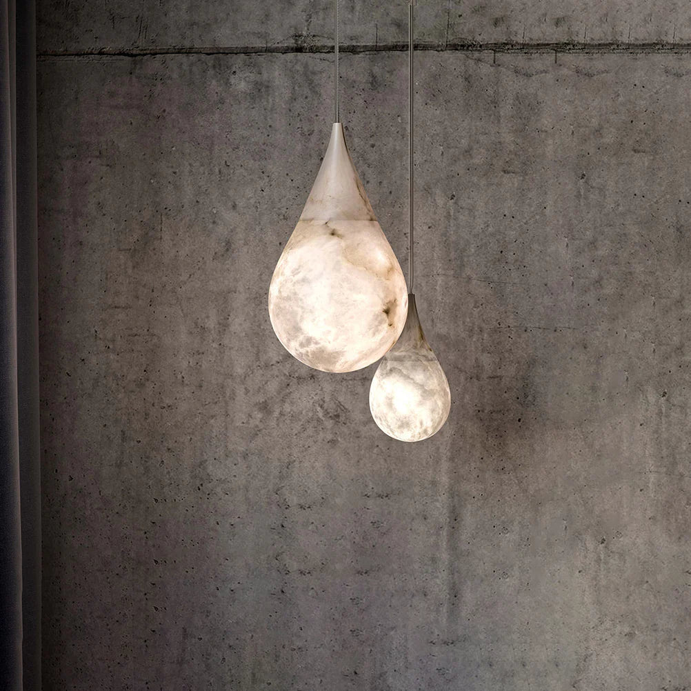 Lámpara colgante gota de alabastro blanco