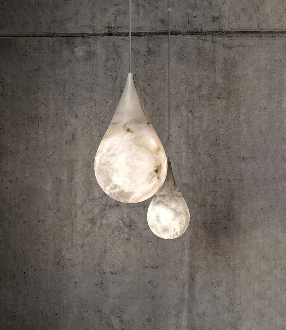Lámpara colgante gota de alabastro blanco