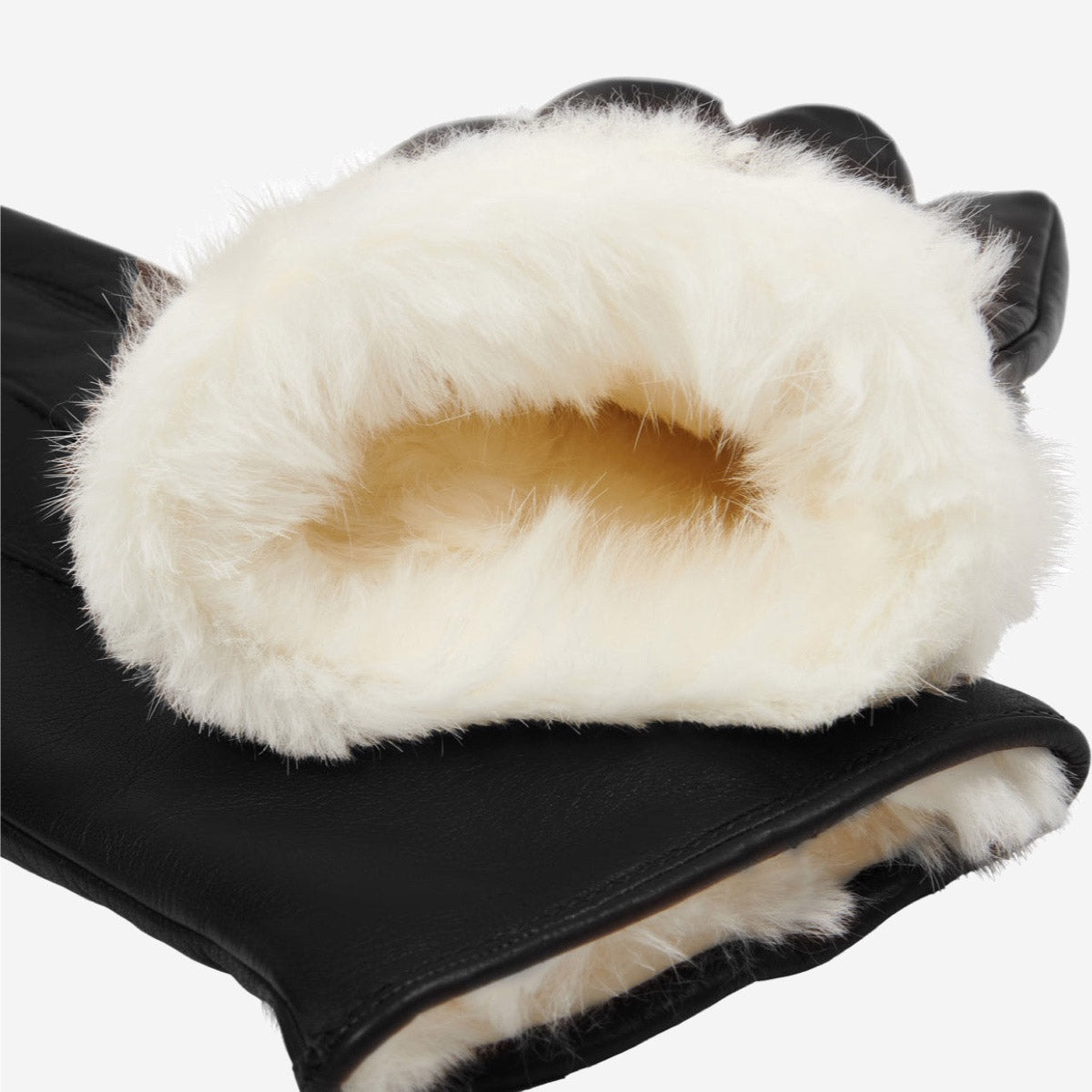 Marco (black) - Italian lambskin leather gloves with white rabbit fur lining