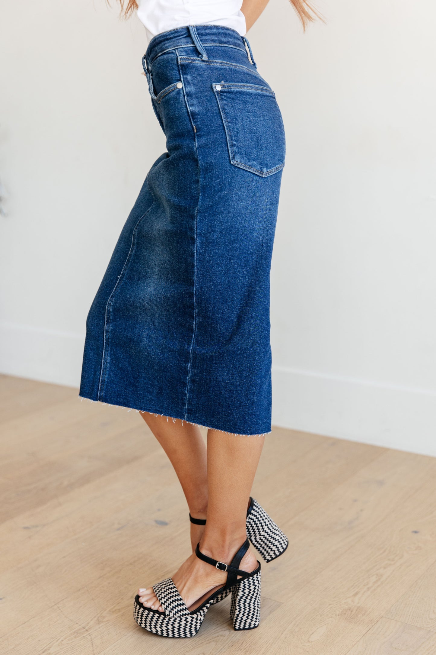 Falda midi de mezclilla de talle alto Marcy