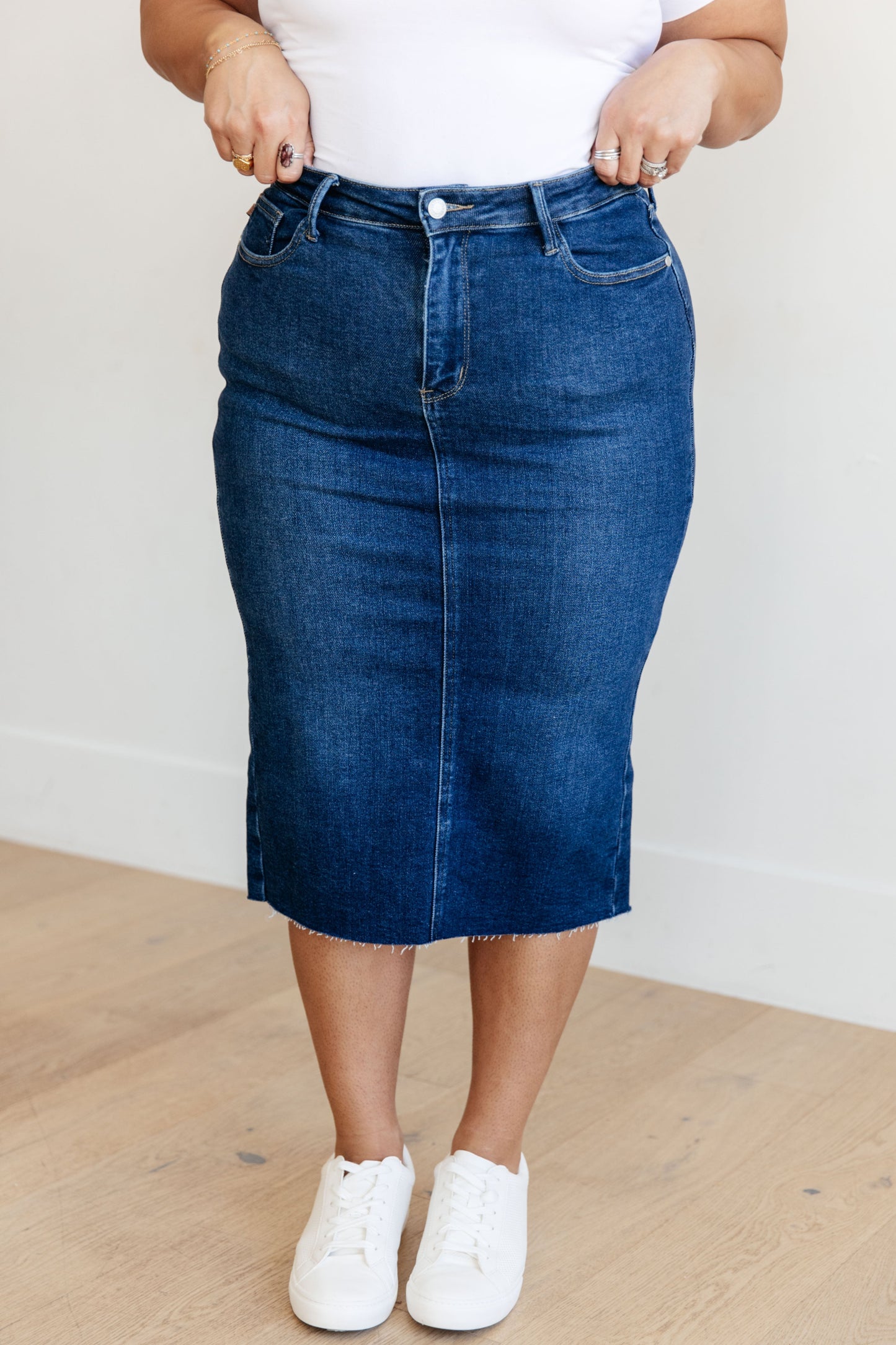 Falda midi de mezclilla de talle alto Marcy