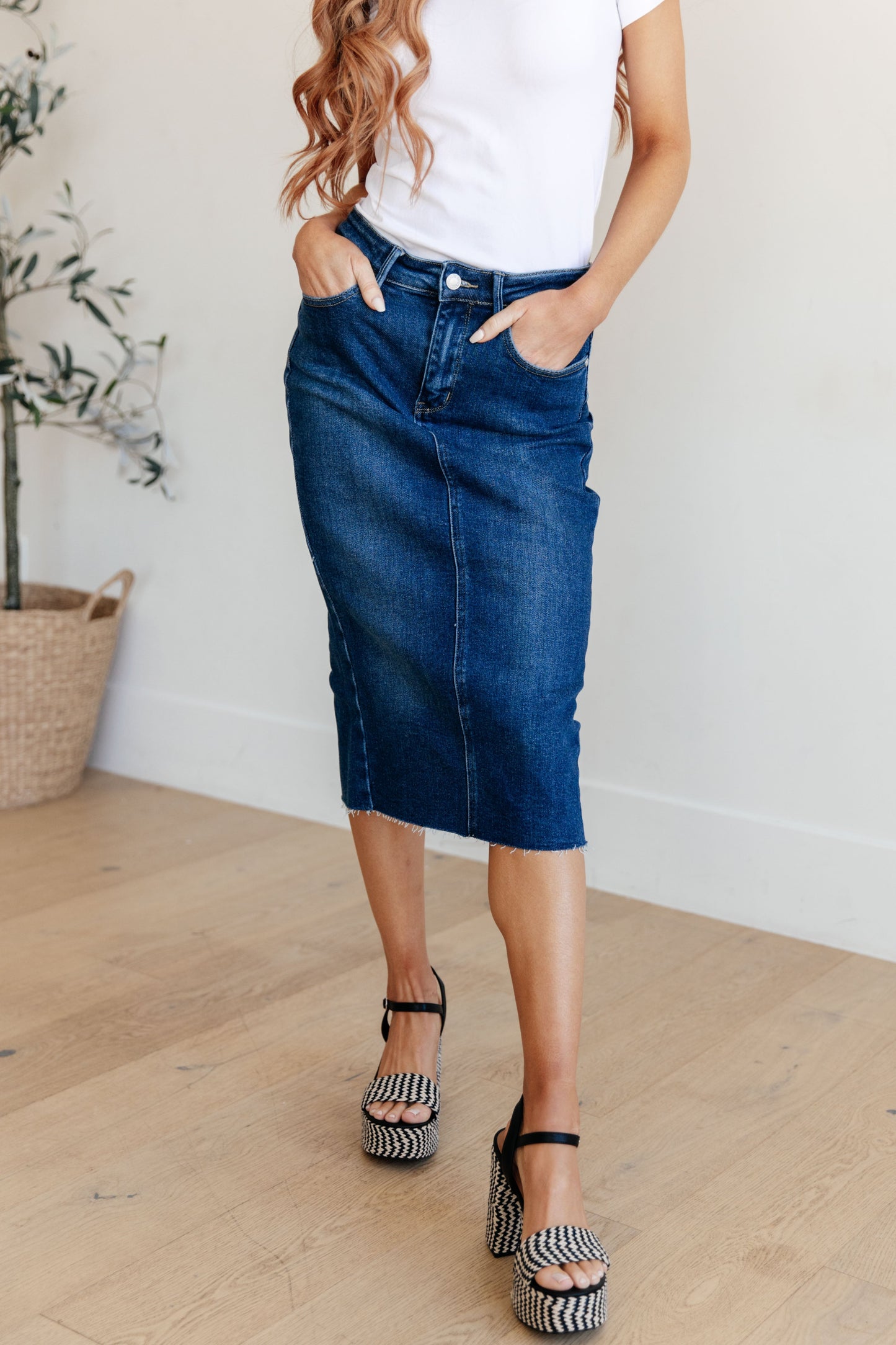 Falda midi de mezclilla de talle alto Marcy
