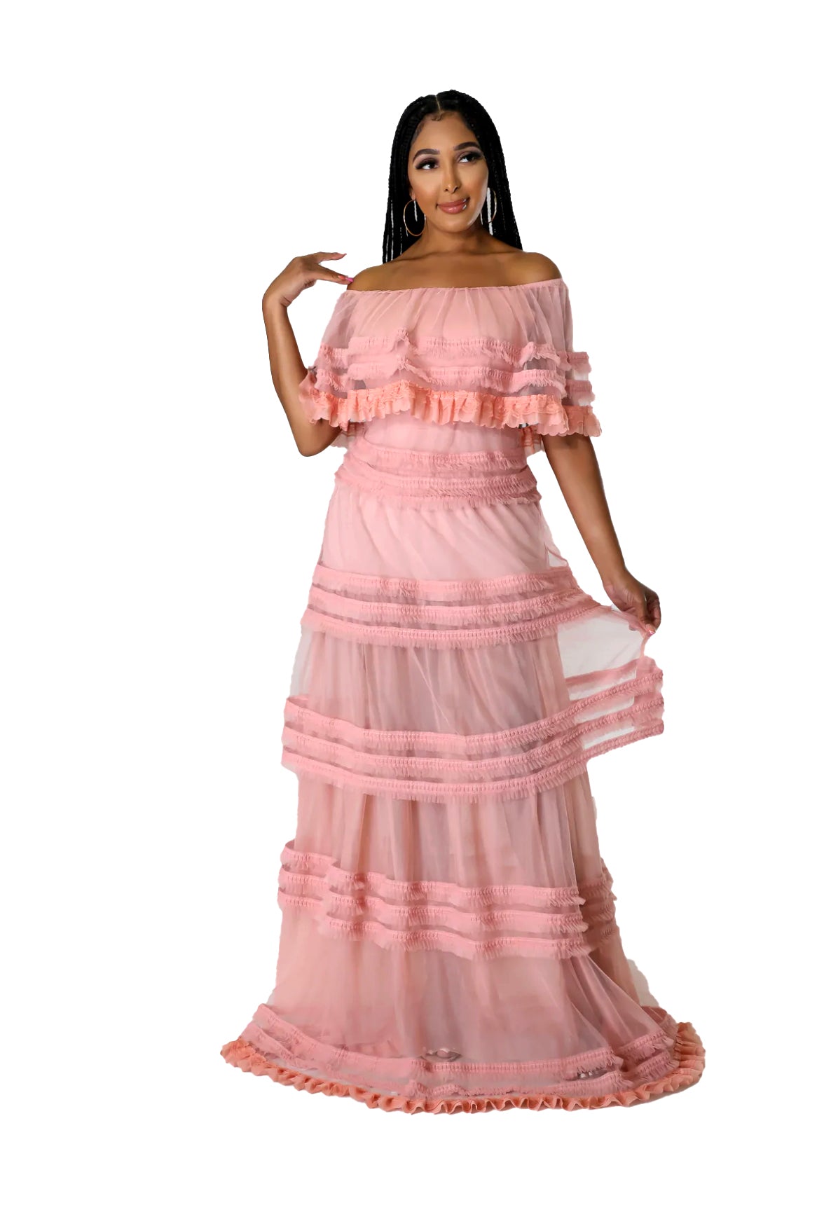Maxivestido con hombros descubiertos {prenda interior incorporada}