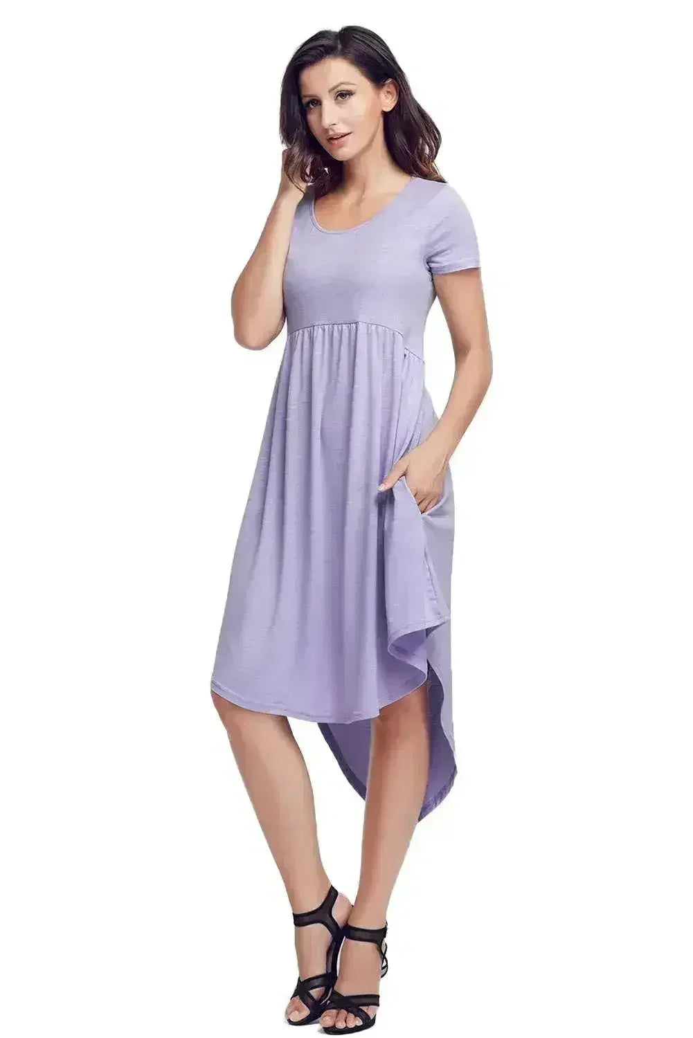 Mauve Short Sleeve High Low Casual Swing Dress