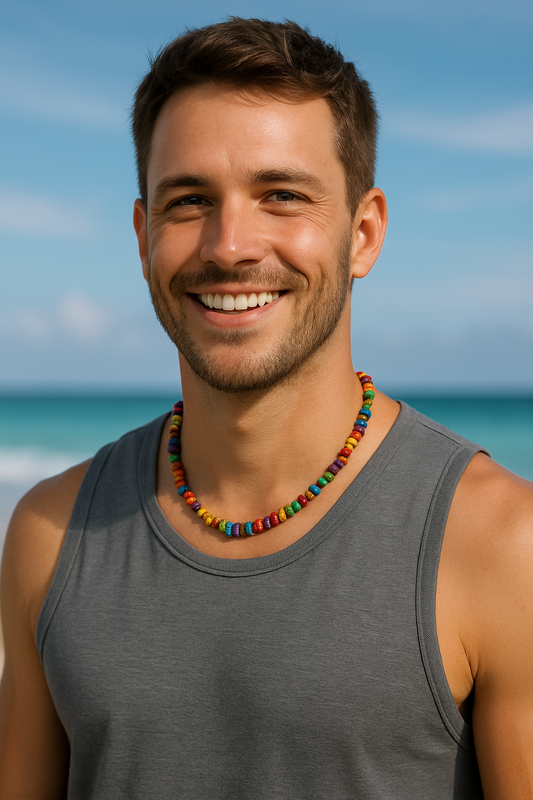 Vibrante collar de conchas puka arcoíris – Joyería llamativa inspirada en el Orgullo