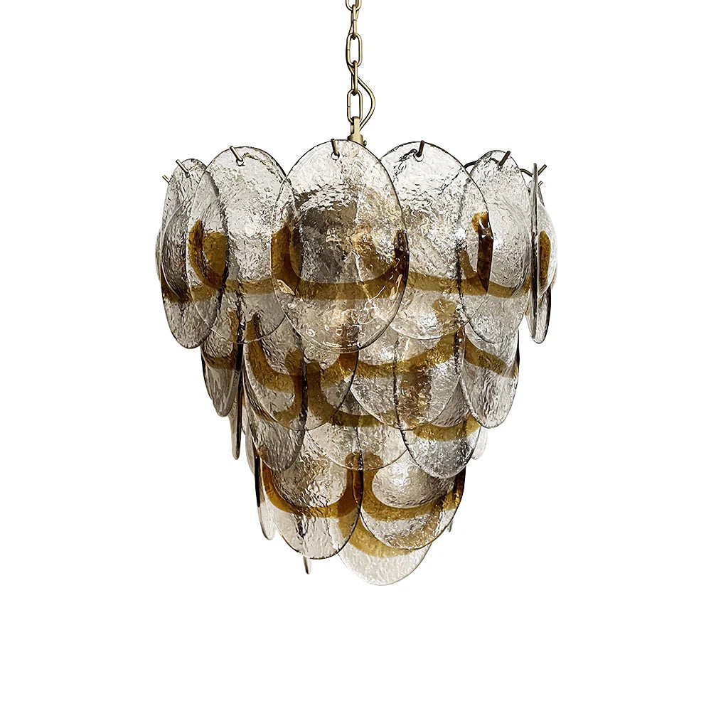 Lámpara de araña Mazzega Murano de cristal ámbar transparente
