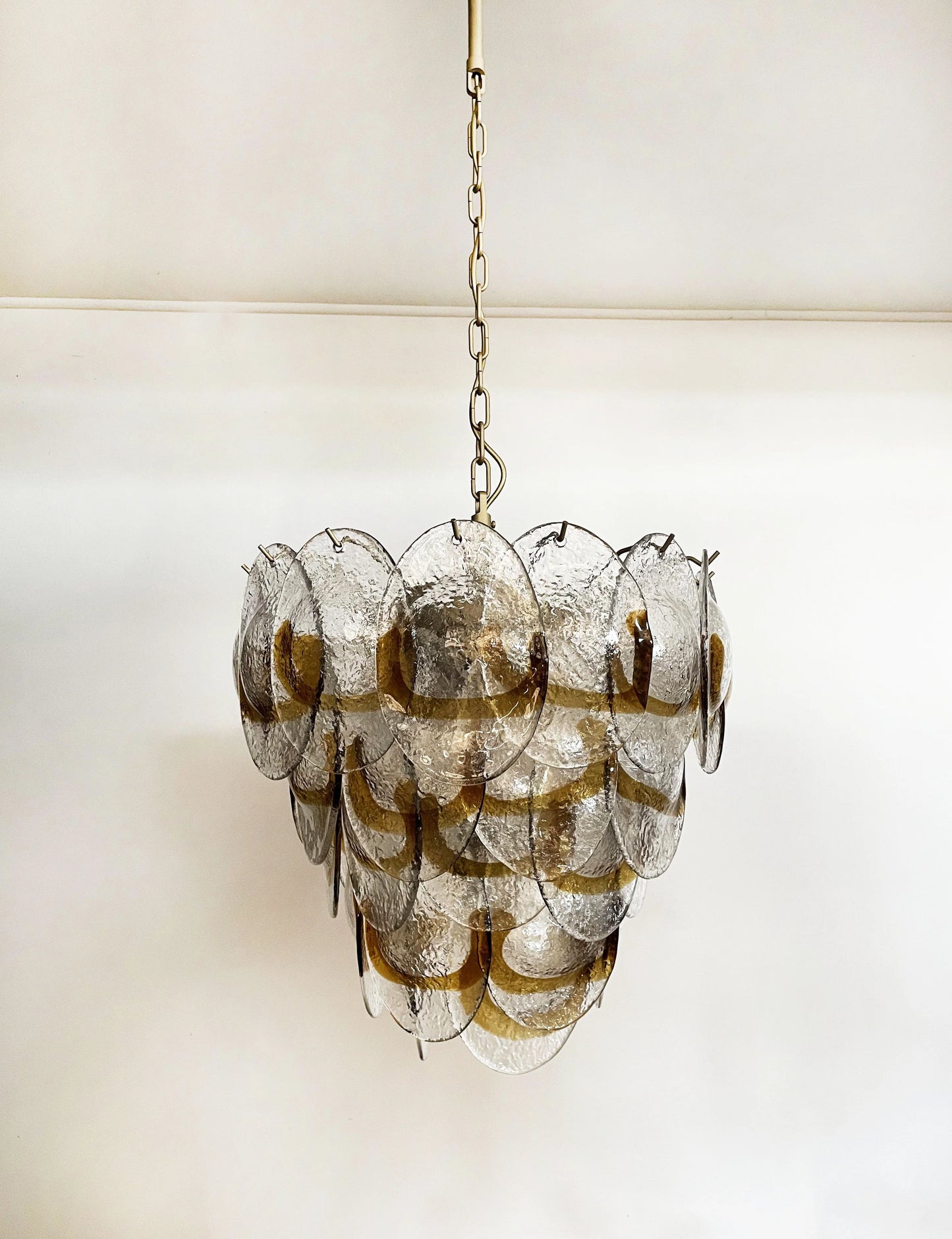 Lámpara de araña Mazzega Murano de cristal ámbar transparente