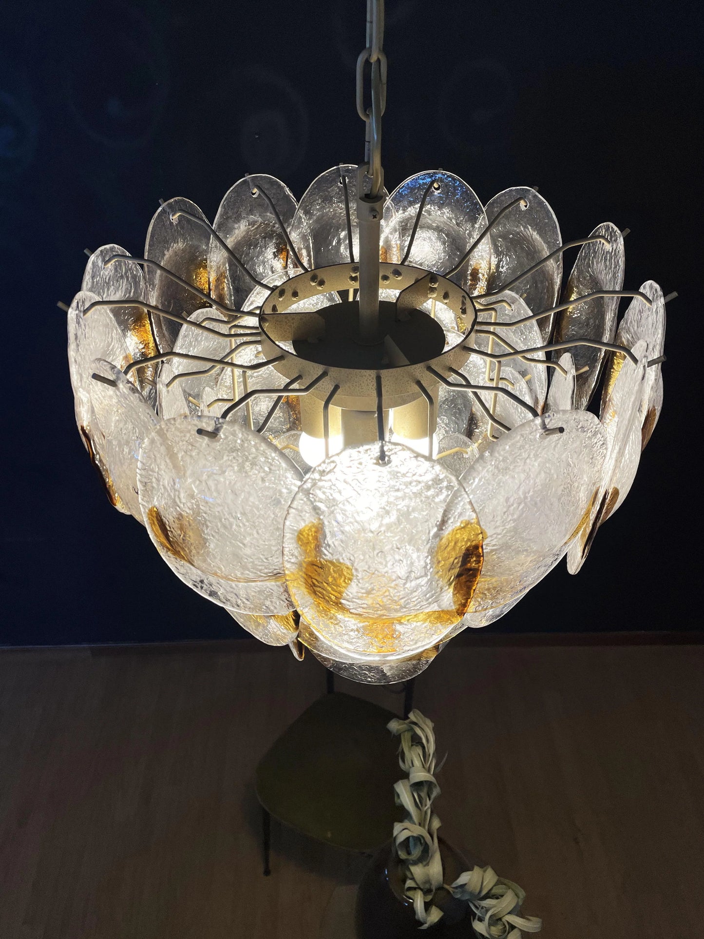 Lámpara de araña Mazzega Murano de cristal ámbar transparente