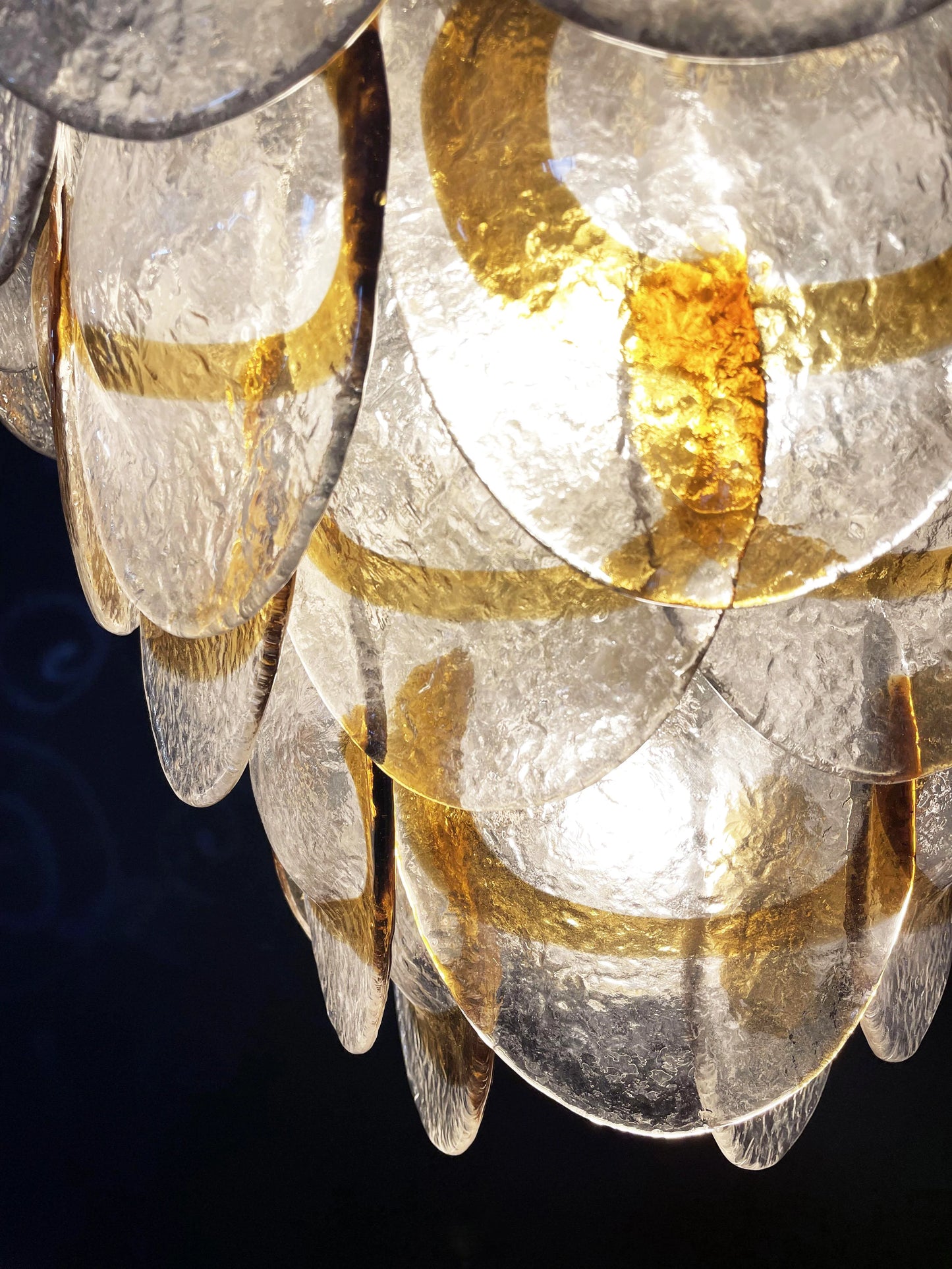 Lámpara de araña Mazzega Murano de cristal ámbar transparente