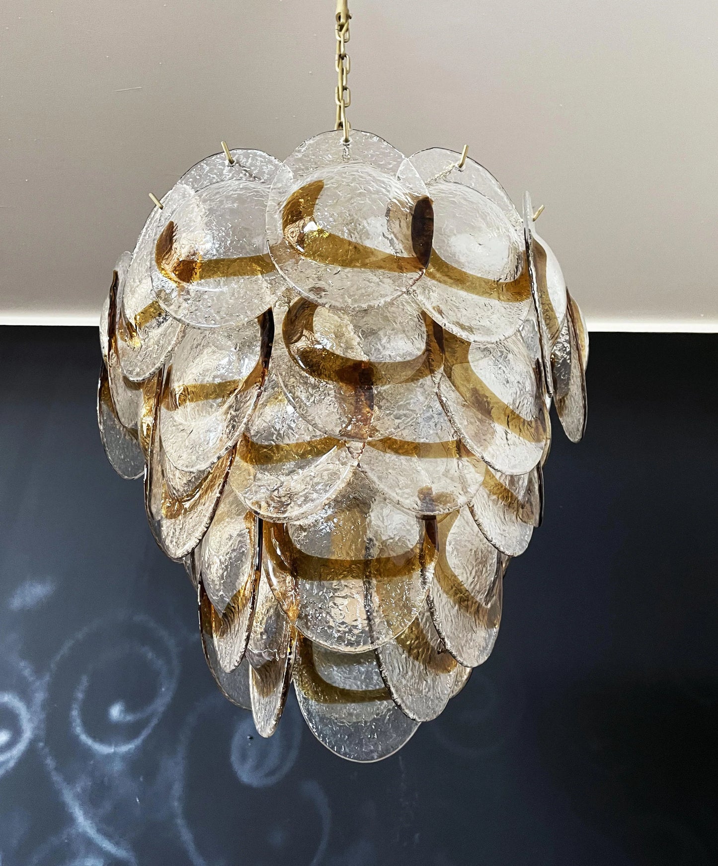 Lámpara de araña Mazzega Murano de cristal ámbar transparente