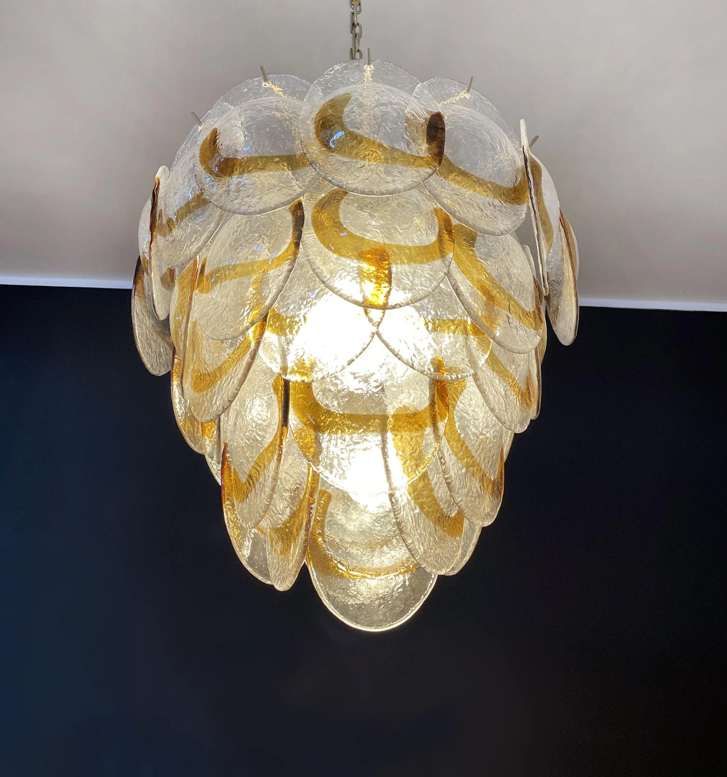 Lámpara de araña Mazzega Murano de cristal ámbar transparente