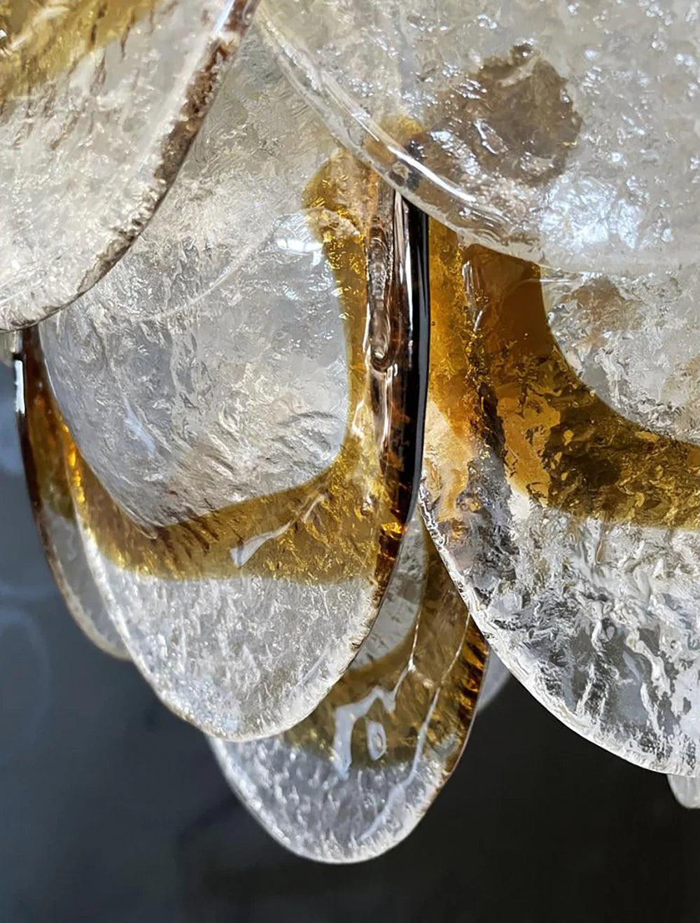 Lámpara de araña Mazzega Murano de cristal ámbar transparente